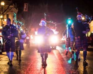 Bag pipe players at the Santa Parade on Baker St